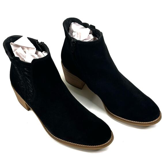 Paul Green Vienna Black Suede Ankle Boots Womens US 8.5 UK 6 Booties Cutout New - Picture 1 of 10